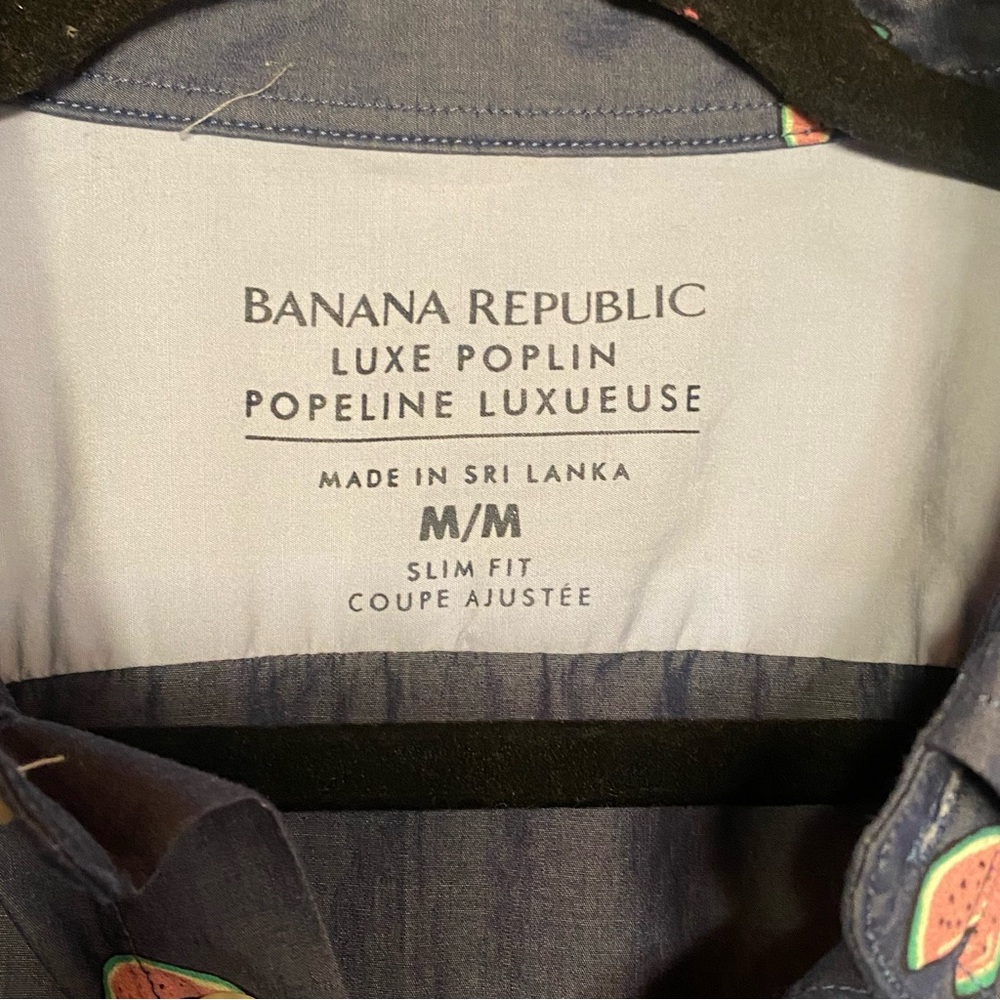 🍀3/$25🍀  Slim Fit Shirt Banana Republic Navy   Luxe Poplin Cotton Size M - Picture 4 of 7